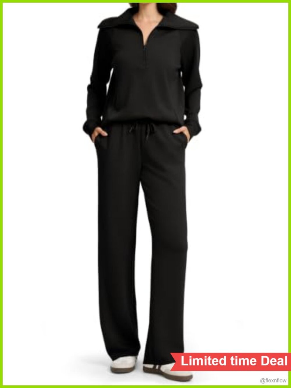 Tall Women 2 Piece Sweatsuit Lounge Set Wide Leg Half Zip Travel Outfit
